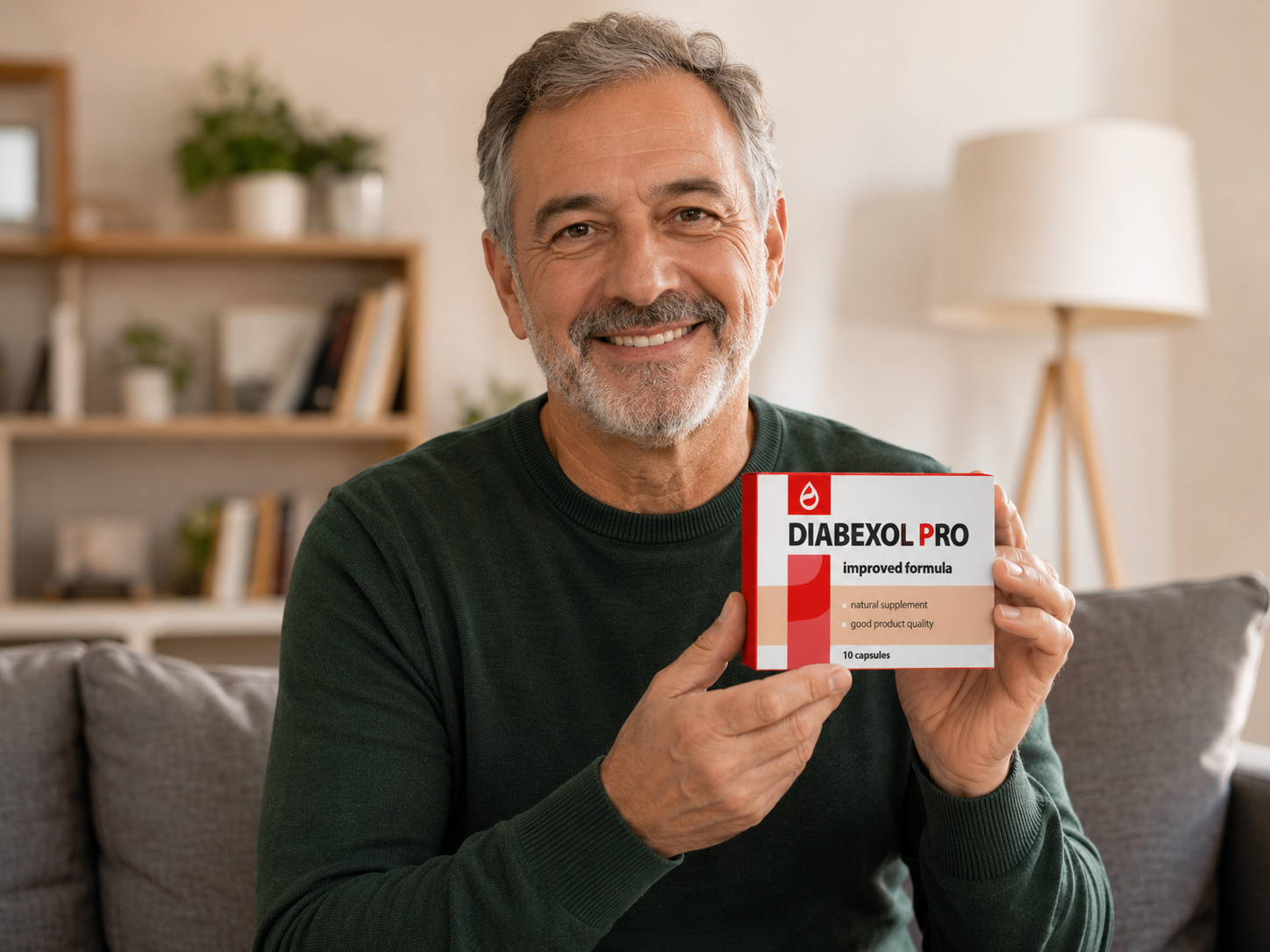 Uomo adulto con una confezione di Diabexol Pro